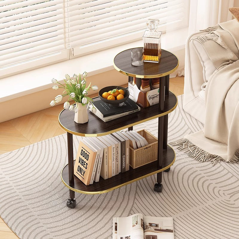 Modern Minimalist Ellipse MDF Pine Wood Movable Side Table 2-Tier For Living Room