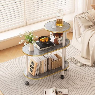 Modern Minimalist Ellipse MDF Pine Wood Movable Side Table 2-Tier For Living Room