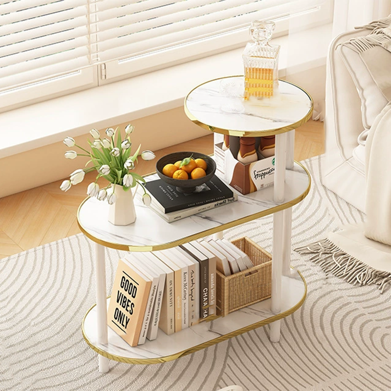 Modern Minimalist Ellipse MDF Pine Wood Movable Side Table 2-Tier For Living Room