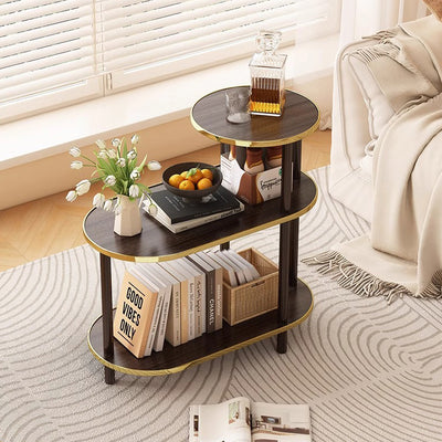 Modern Minimalist Ellipse MDF Pine Wood Movable Side Table 2-Tier For Living Room