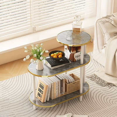 Modern Minimalist Ellipse MDF Pine Wood Movable Side Table 2-Tier For Living Room