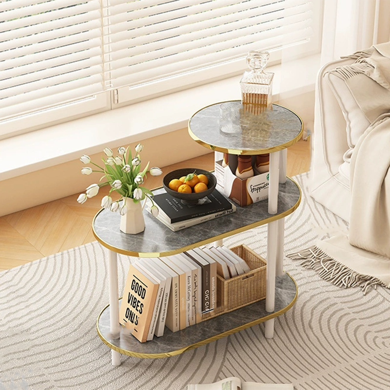 Modern Minimalist Ellipse MDF Pine Wood Movable Side Table 2-Tier For Living Room