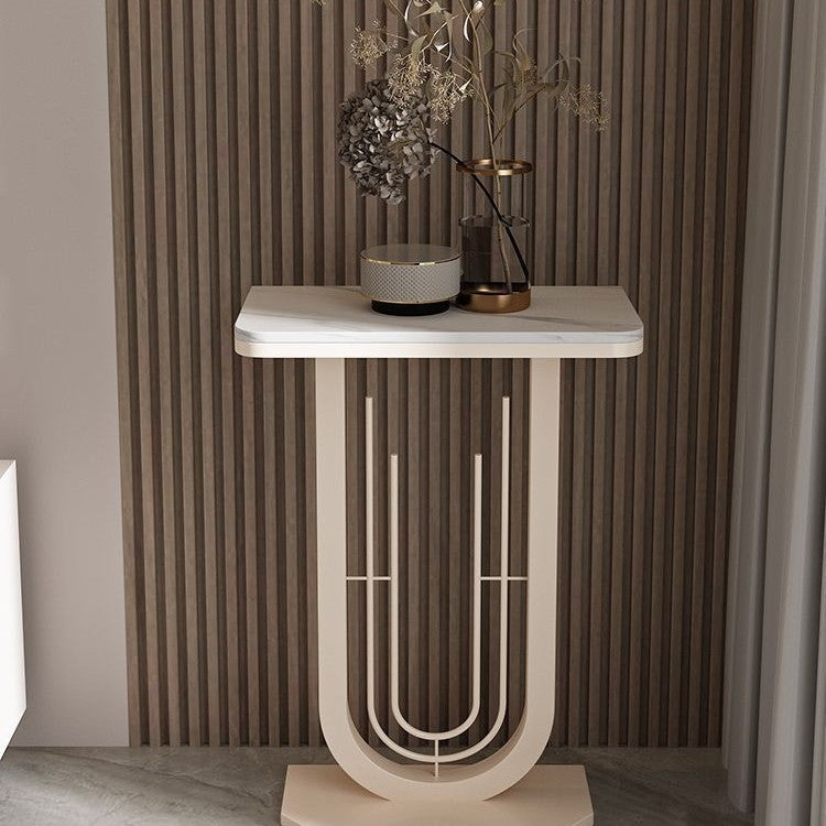 Modern Minimalist Rectangular Sintered Stone Carbon Steel Console Table 1-Tier For Entryways