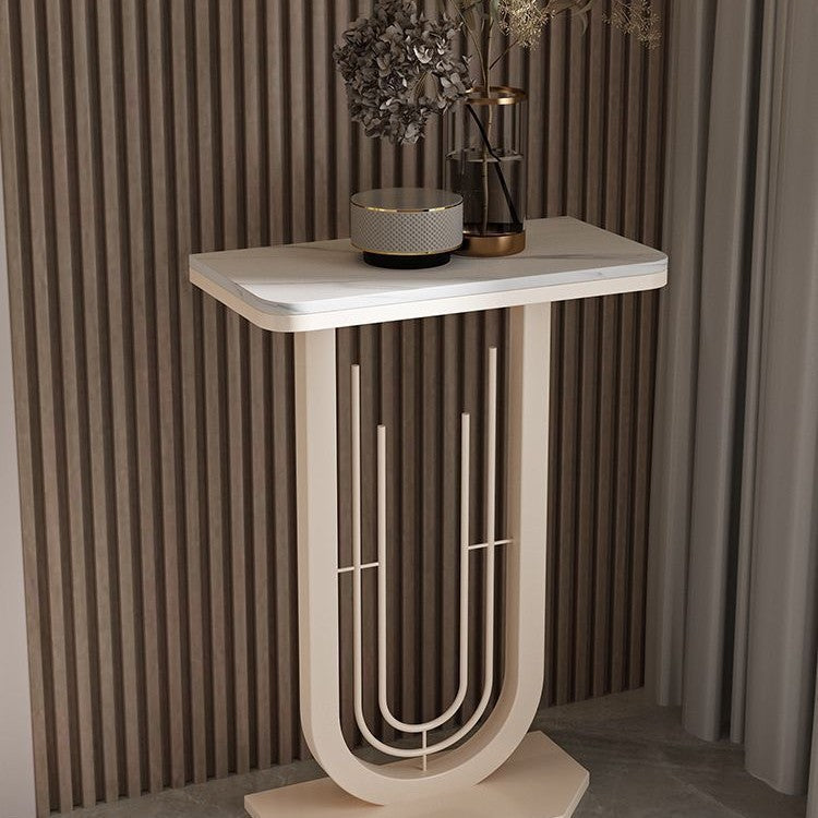 Modern Minimalist Rectangular Sintered Stone Carbon Steel Console Table 1-Tier For Entryways