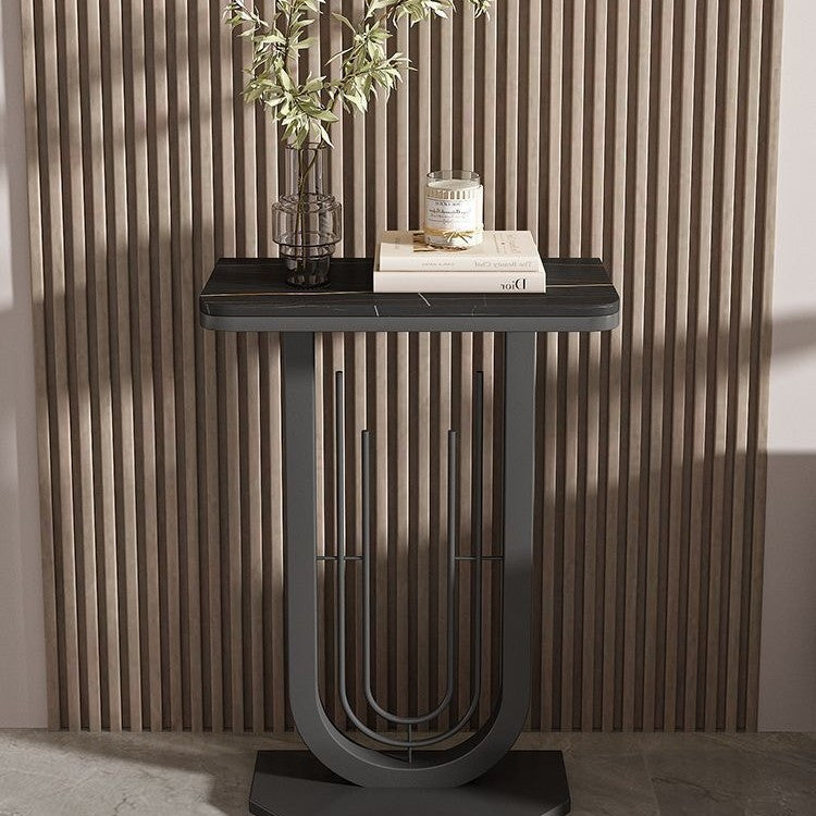 Modern Minimalist Rectangular Sintered Stone Carbon Steel Console Table 1-Tier For Entryways