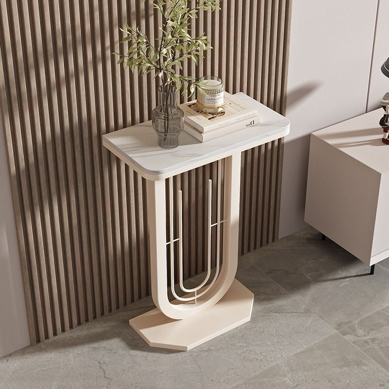 Modern Minimalist Rectangular Sintered Stone Carbon Steel Console Table 1-Tier For Entryways