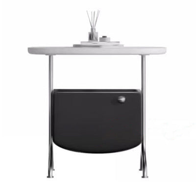 Modern Minimalist Rectangular Solid Wood Multi-layer Board Glass Stainless Steel Nightstand 1-Drawer For Bedroom