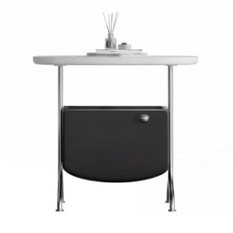 Modern Minimalist Rectangular Solid Wood Multi-layer Board Glass Stainless Steel Nightstand 1-Drawer For Bedroom