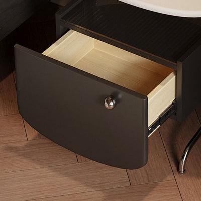 Modern Minimalist Rectangular Solid Wood Multi-layer Board Glass Stainless Steel Nightstand 1-Drawer For Bedroom