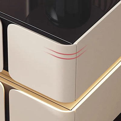 Contemporary Scandinavian Square Glass Microfiber Leather Pine Wood MDF Solid Wood Multi-layer Board Nightstand 2-Drawer For Bedroom