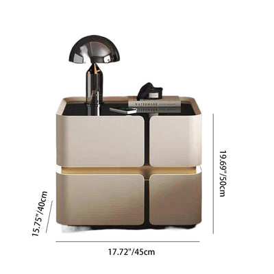 Contemporary Scandinavian Square Glass Microfiber Leather Pine Wood MDF Solid Wood Multi-layer Board Nightstand 2-Drawer For Bedroom