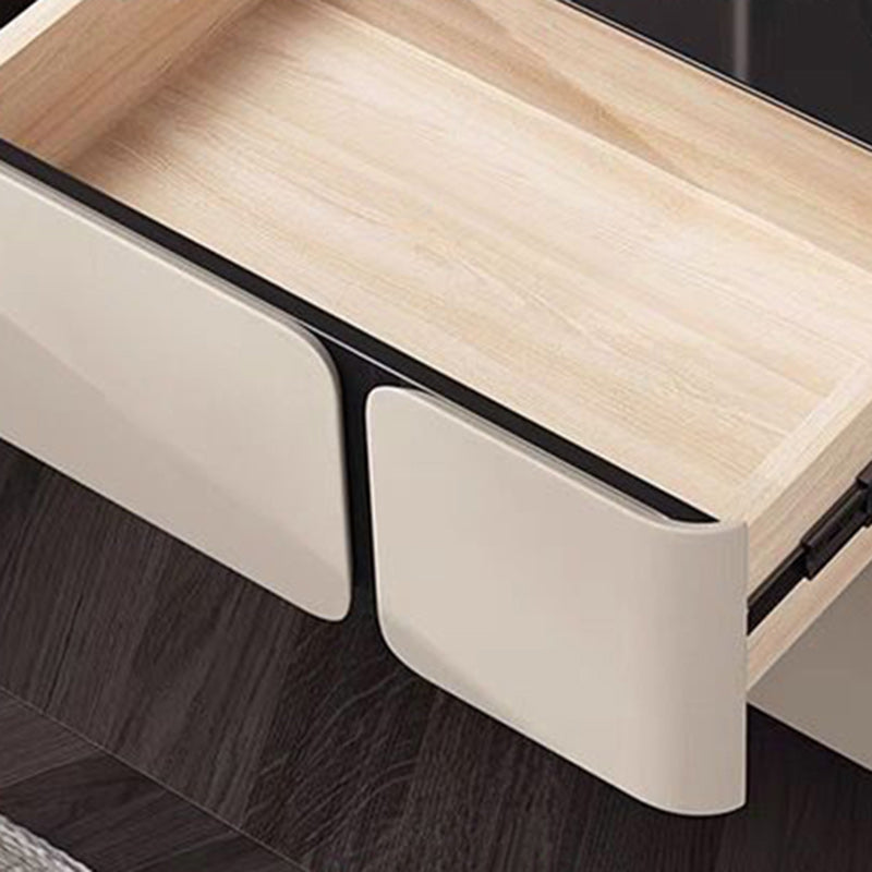 Contemporary Scandinavian Square Glass Microfiber Leather Pine Wood MDF Solid Wood Multi-layer Board Nightstand 2-Drawer For Bedroom