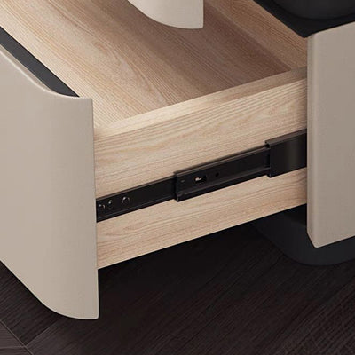 Contemporary Scandinavian Square Glass Microfiber Leather Pine Wood MDF Solid Wood Multi-layer Board Nightstand 2-Drawer For Bedroom