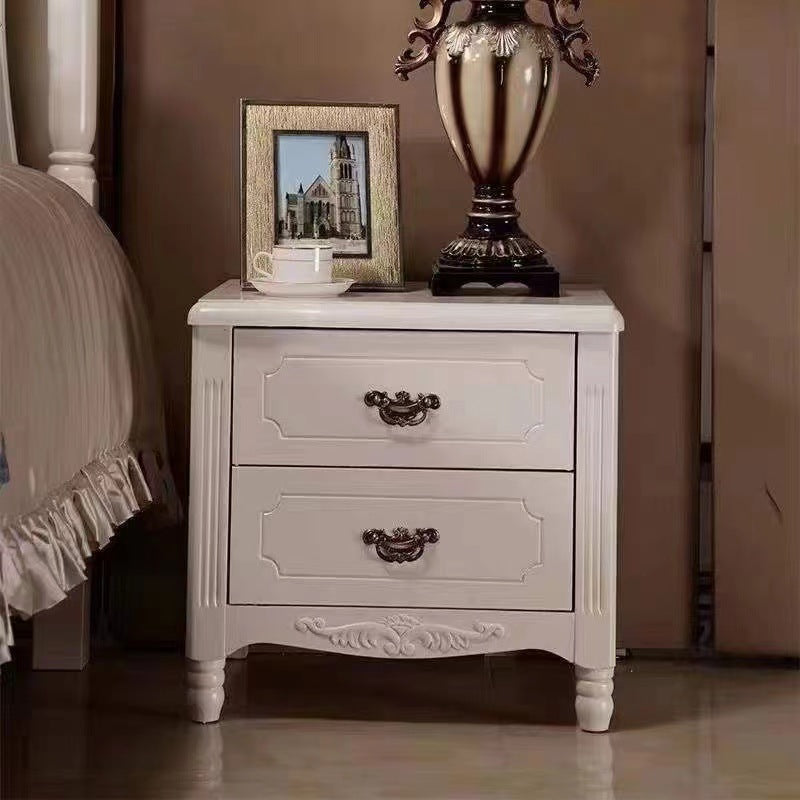 Traditional Vintage Rectangular Rubberwood MDF Plywood Nightstand 2-Drawer For Bedroom