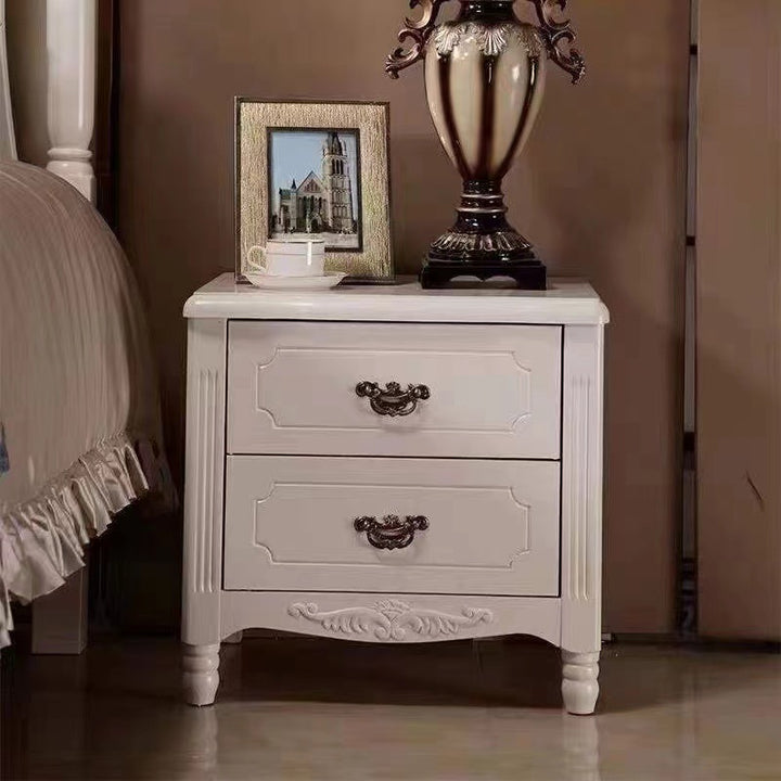 Traditional Vintage Rectangular Rubberwood MDF Plywood Nightstand 2-Drawer For Bedroom