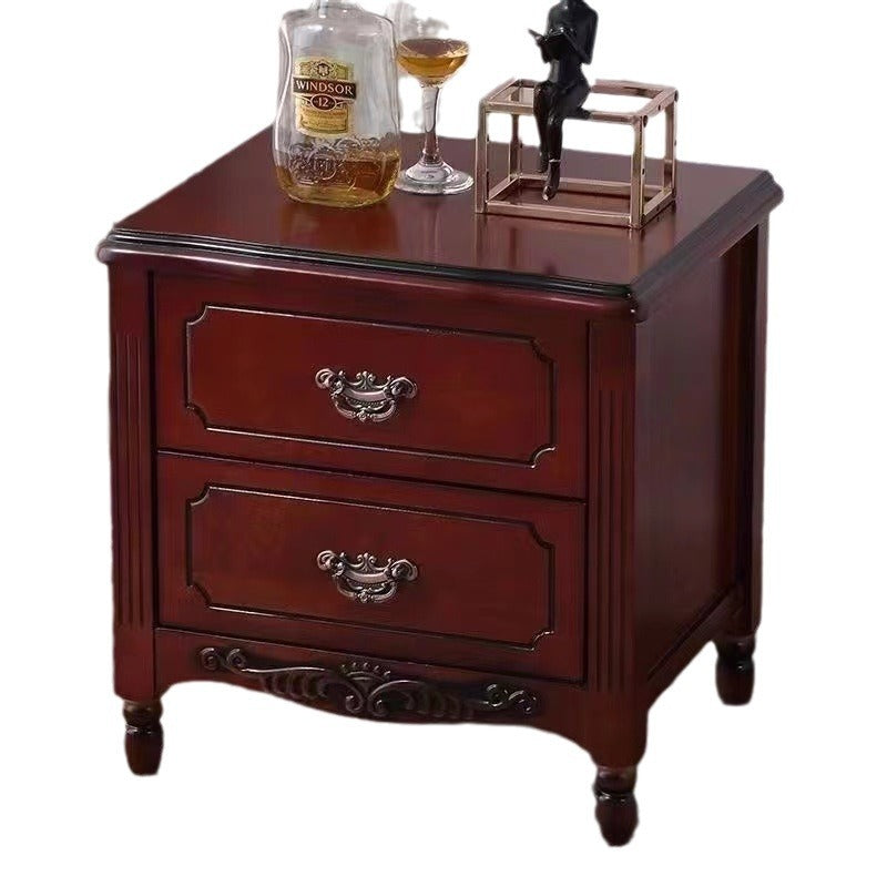 Traditional Vintage Rectangular Rubberwood MDF Plywood Nightstand 2-Drawer For Bedroom