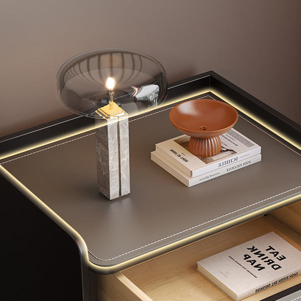 Modern Minimalist Square Solid Wood Multi-layer Board Saddle Leather Pine Wood Nightstand 1-Drawer For Bedroom