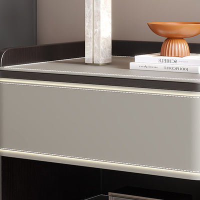 Modern Minimalist Square Solid Wood Multi-layer Board Saddle Leather Pine Wood Nightstand 1-Drawer For Bedroom