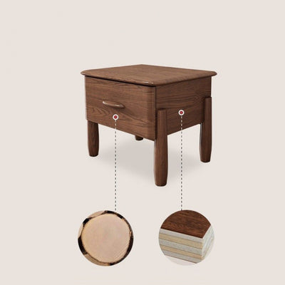 Contemporary Scandinavian Square Ash Wood Solid Wood Multi-layer Board Nightstand 1-Drawer For Bedroom