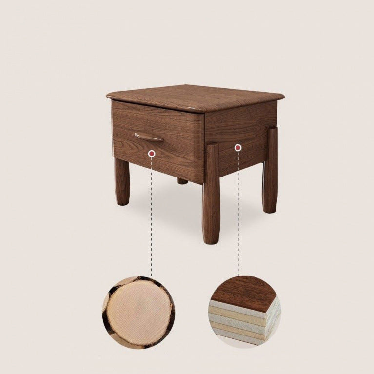 Contemporary Scandinavian Square Ash Wood Solid Wood Multi-layer Board Nightstand 1-Drawer For Bedroom