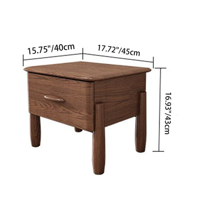 Contemporary Scandinavian Square Ash Wood Solid Wood Multi-layer Board Nightstand 1-Drawer For Bedroom