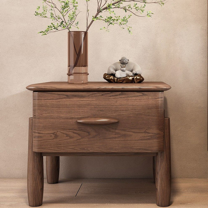 Contemporary Scandinavian Square Ash Wood Solid Wood Multi-layer Board Nightstand 1-Drawer For Bedroom
