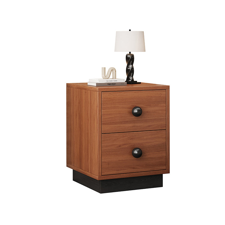 Contemporary Scandinavian Rectangular Solid Wood Multi-layer Board Pine Wood Nightstand 2-Drawer For Bedroom