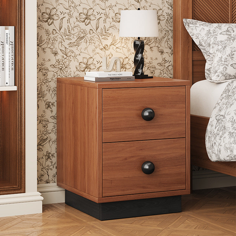 Contemporary Scandinavian Rectangular Solid Wood Multi-layer Board Pine Wood Nightstand 2-Drawer For Bedroom