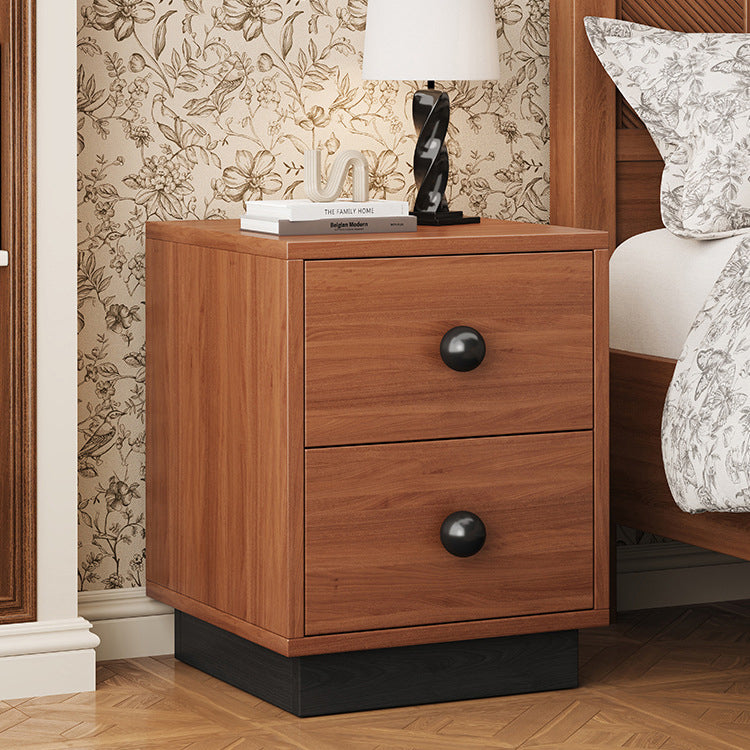 Contemporary Scandinavian Rectangular Solid Wood Multi-layer Board Pine Wood Nightstand 2-Drawer For Bedroom