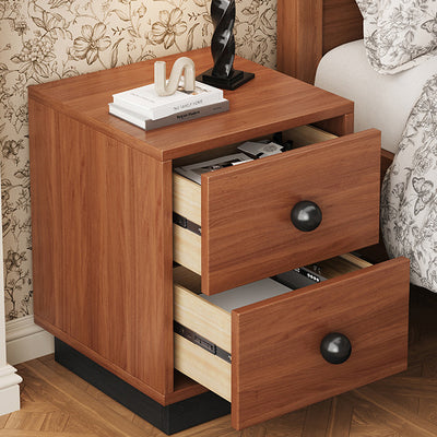 Contemporary Scandinavian Rectangular Solid Wood Multi-layer Board Pine Wood Nightstand 2-Drawer For Bedroom