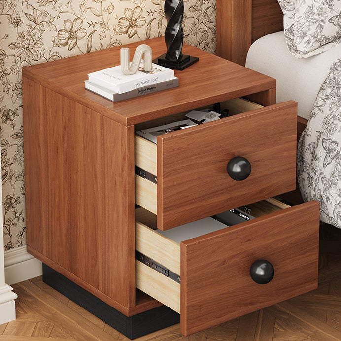 Contemporary Scandinavian Rectangular Solid Wood Multi-layer Board Pine Wood Nightstand 2-Drawer For Bedroom