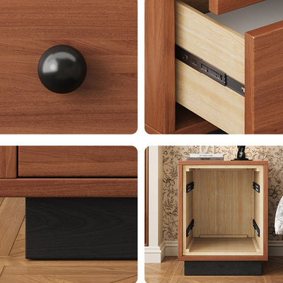 Contemporary Scandinavian Rectangular Solid Wood Multi-layer Board Pine Wood Nightstand 2-Drawer For Bedroom