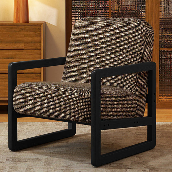 Traditional Vintage Linen Lamb Fleece Poplar Plywood Sponge Curved Accent Chair Backrest Armrest For Living Room