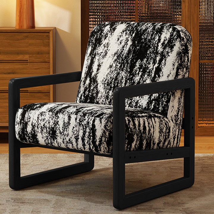 Traditional Vintage Linen Lamb Fleece Poplar Plywood Sponge Curved Accent Chair Backrest Armrest For Living Room