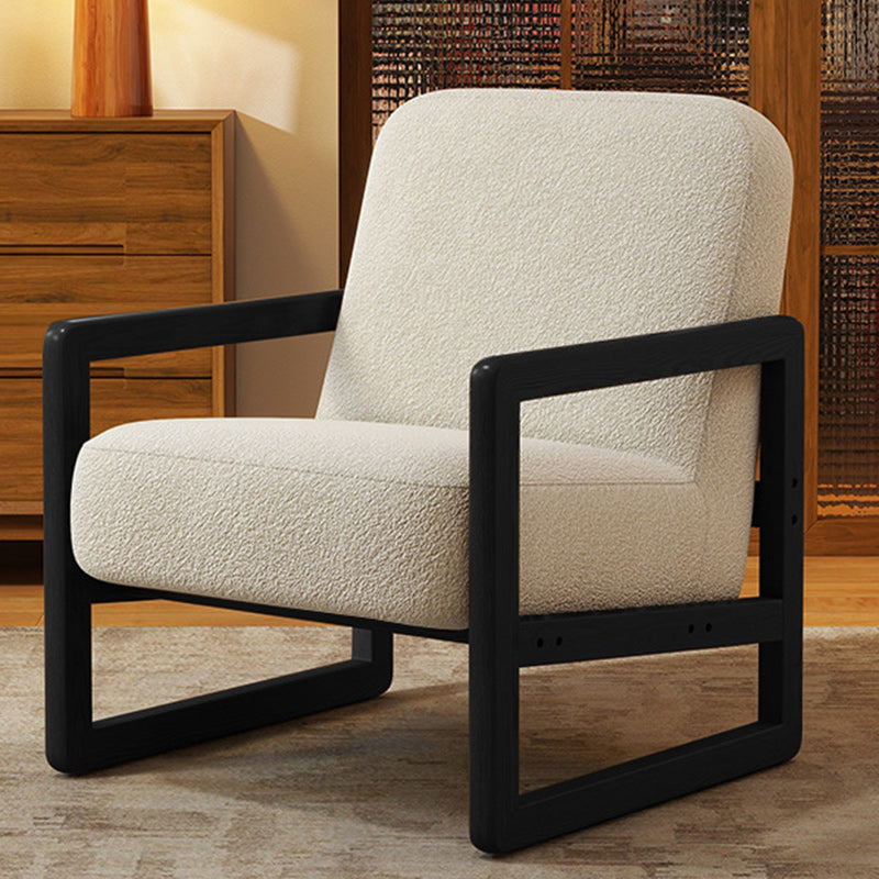 Traditional Vintage Linen Lamb Fleece Poplar Plywood Sponge Curved Accent Chair Backrest Armrest For Living Room