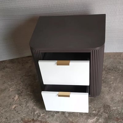 Contemporary Scandinavian Rectangular Solid Wood Multi-layer Board Nightstand 2-Drawer For Bedroom