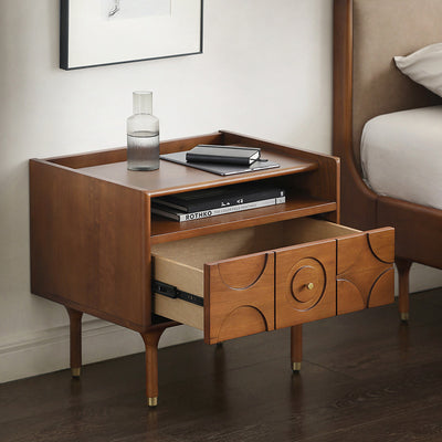 Modern Minimalist Rectangular Boxwood Pine Wood Cherry Wood Solid Wood Multi-layer Board Nightstand 1-Drawer For Bedroom