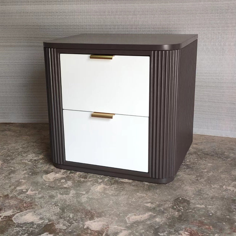 Contemporary Scandinavian Rectangular Solid Wood Multi-layer Board Nightstand 2-Drawer For Bedroom