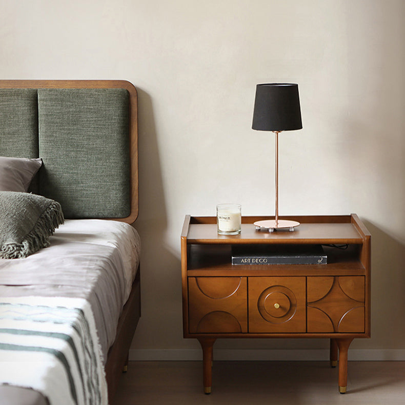 Modern Minimalist Rectangular Boxwood Pine Wood Cherry Wood Solid Wood Multi-layer Board Nightstand 1-Drawer For Bedroom