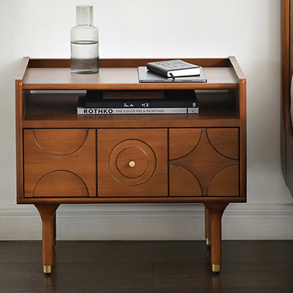 Modern Minimalist Rectangular Boxwood Pine Wood Cherry Wood Solid Wood Multi-layer Board Nightstand 1-Drawer For Bedroom