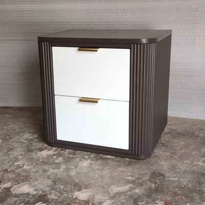 Contemporary Scandinavian Rectangular Solid Wood Multi-layer Board Nightstand 2-Drawer For Bedroom