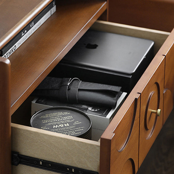 Modern Minimalist Rectangular Boxwood Pine Wood Cherry Wood Solid Wood Multi-layer Board Nightstand 1-Drawer For Bedroom