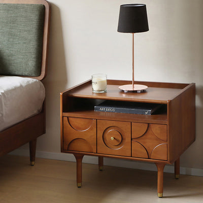 Modern Minimalist Rectangular Boxwood Pine Wood Cherry Wood Solid Wood Multi-layer Board Nightstand 1-Drawer For Bedroom