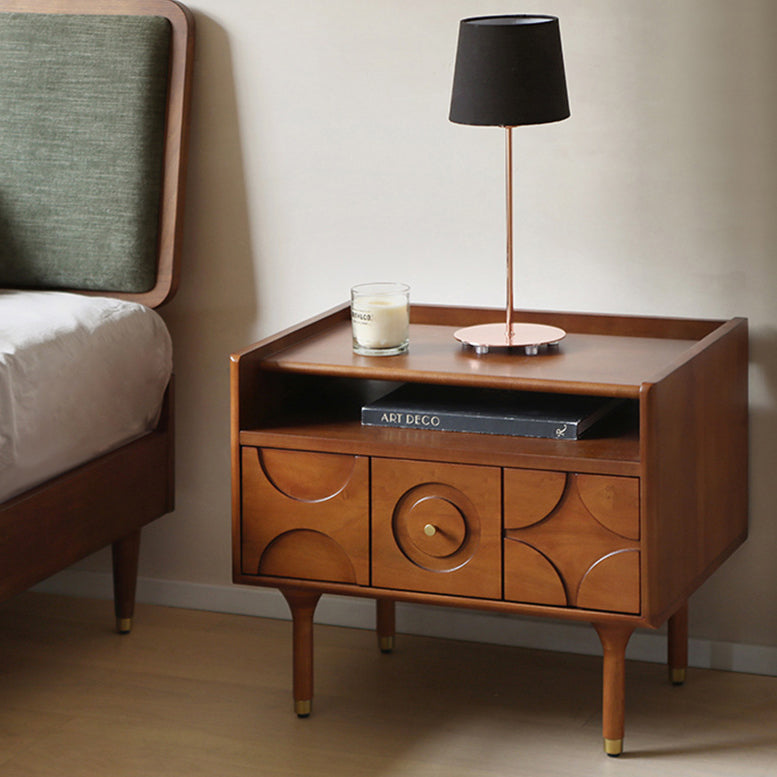 Modern Minimalist Rectangular Boxwood Pine Wood Cherry Wood Solid Wood Multi-layer Board Nightstand 1-Drawer For Bedroom