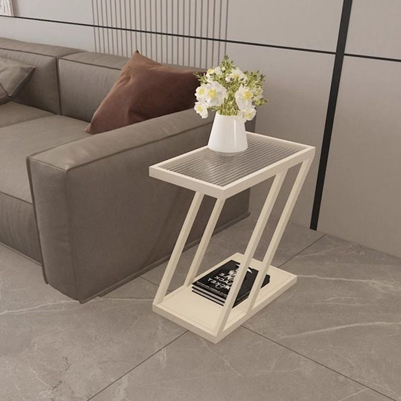 Modern Minimalist Rectangular Glass Iron Movable Side Table 2-Tier For Living Room