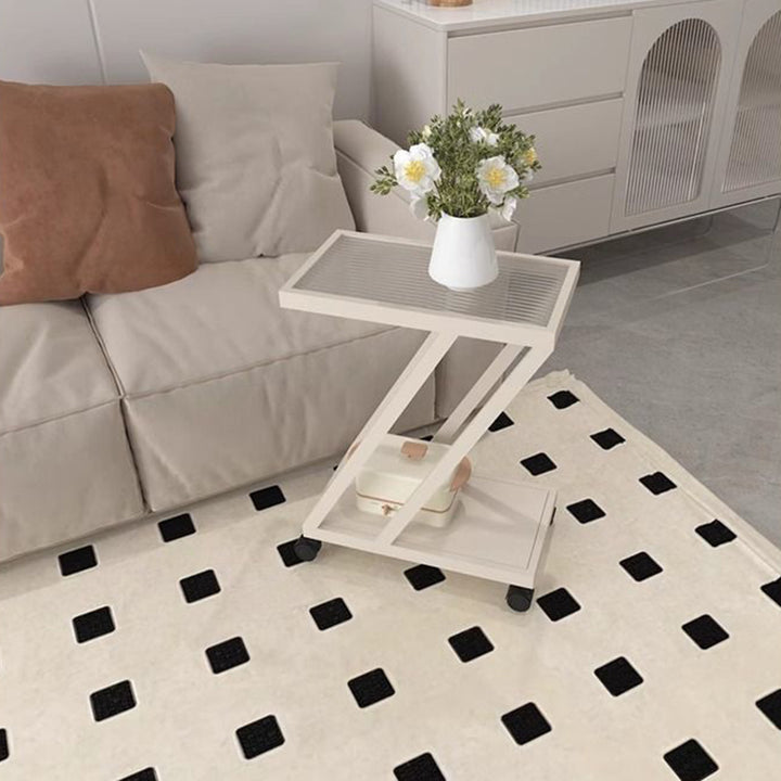 Modern Minimalist Rectangular Glass Iron Movable Side Table 2-Tier For Living Room