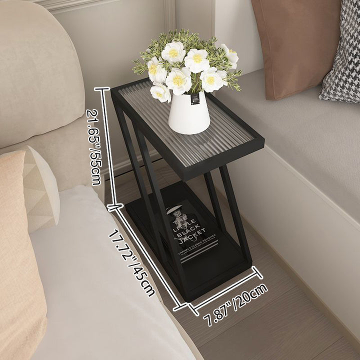 Modern Minimalist Rectangular Glass Iron Movable Side Table 2-Tier For Living Room