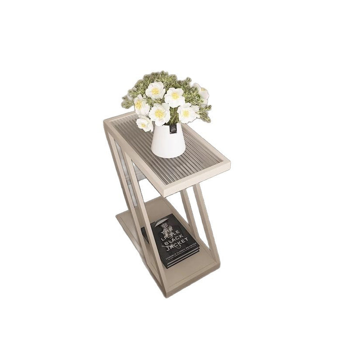 Modern Minimalist Rectangular Glass Iron Movable Side Table 2-Tier For Living Room