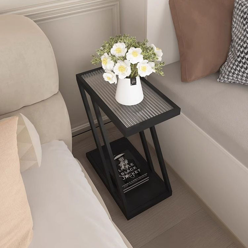 Modern Minimalist Rectangular Glass Iron Movable Side Table 2-Tier For Living Room