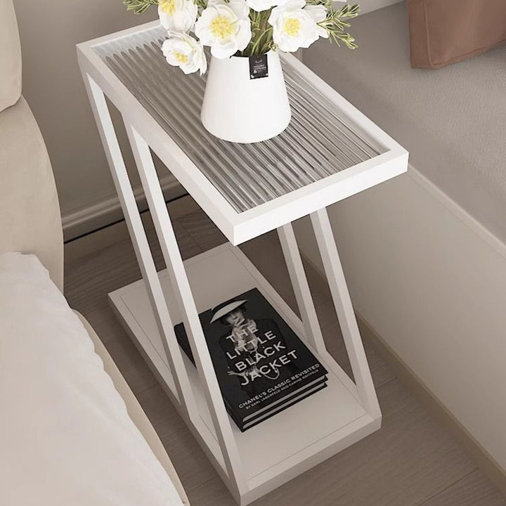 Modern Minimalist Rectangular Glass Iron Movable Side Table 2-Tier For Living Room
